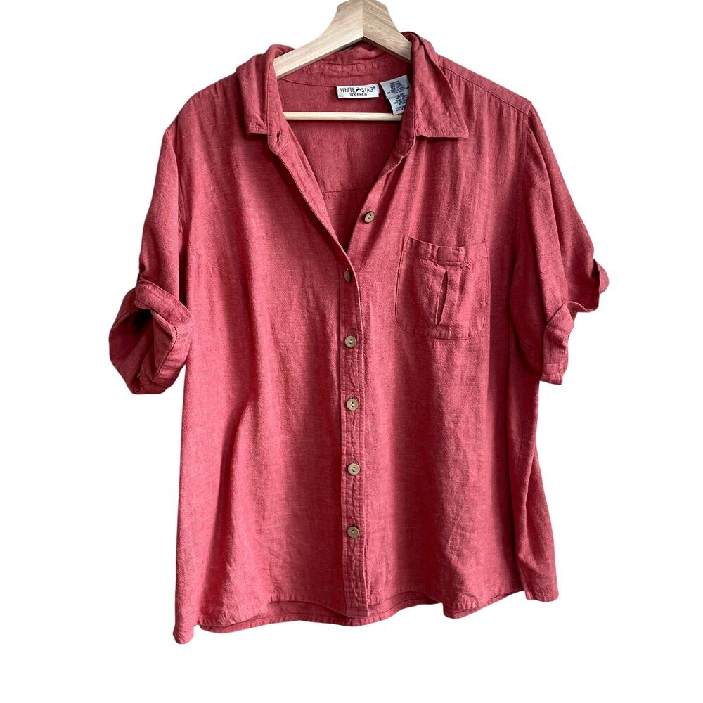 White Stag linen rayon coral button front short sleeved shirt women's 18W